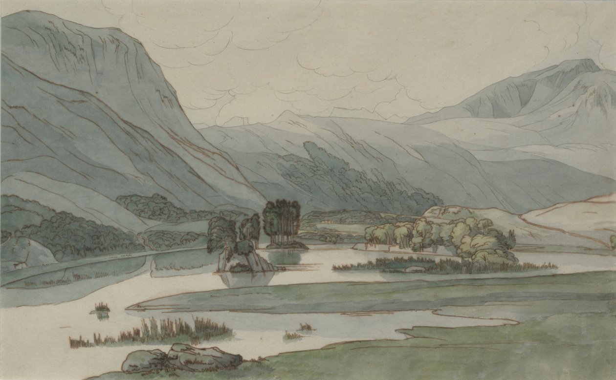 Rydal Water mit den Grasmere Hills, 1786 von Francis Towne