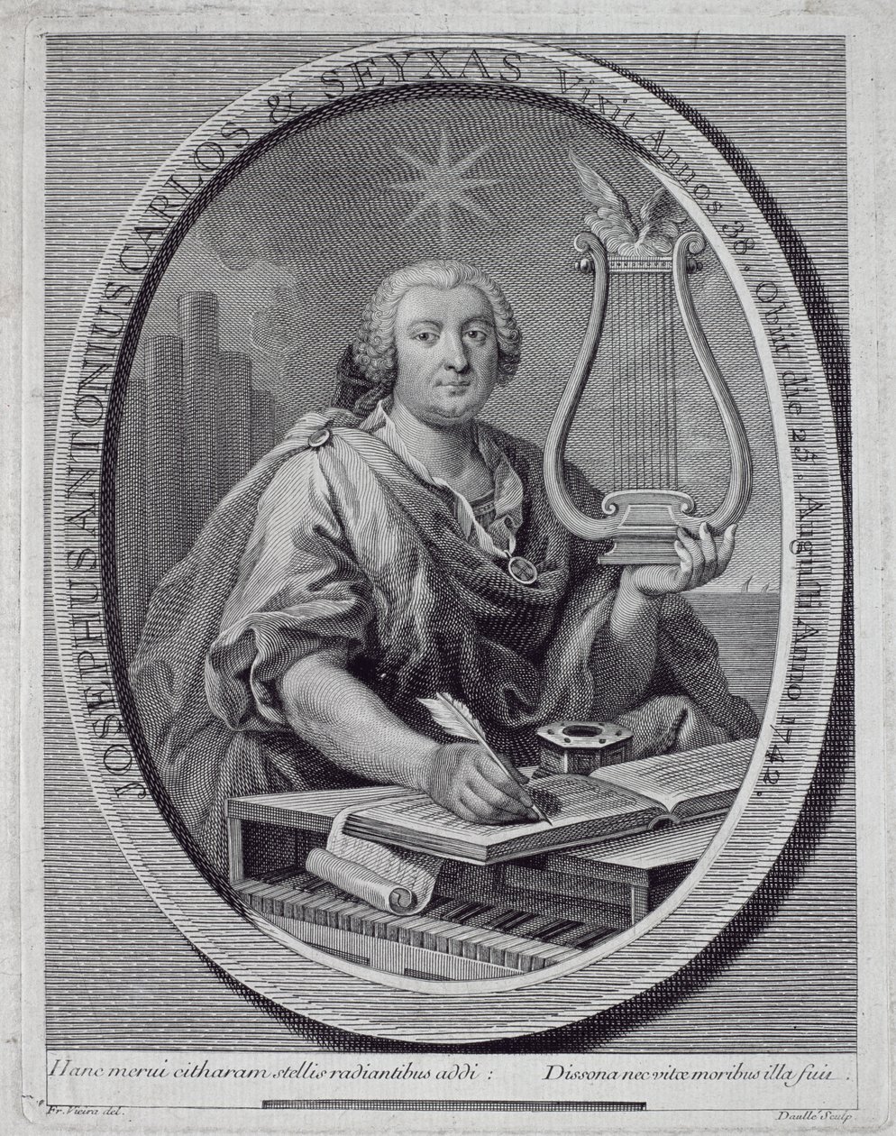 Porträt von Jose Carlos Seixas (1704-42) graviert von John Daulle (1703-63) von Francisco Vieira