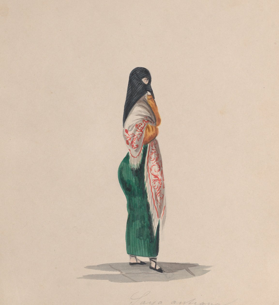 Eine Frau, die die Saya trägt, im Profil, aus einer Gruppe von Zeichnungen, die Peruaner darstellen, ca. 184 von Francisco