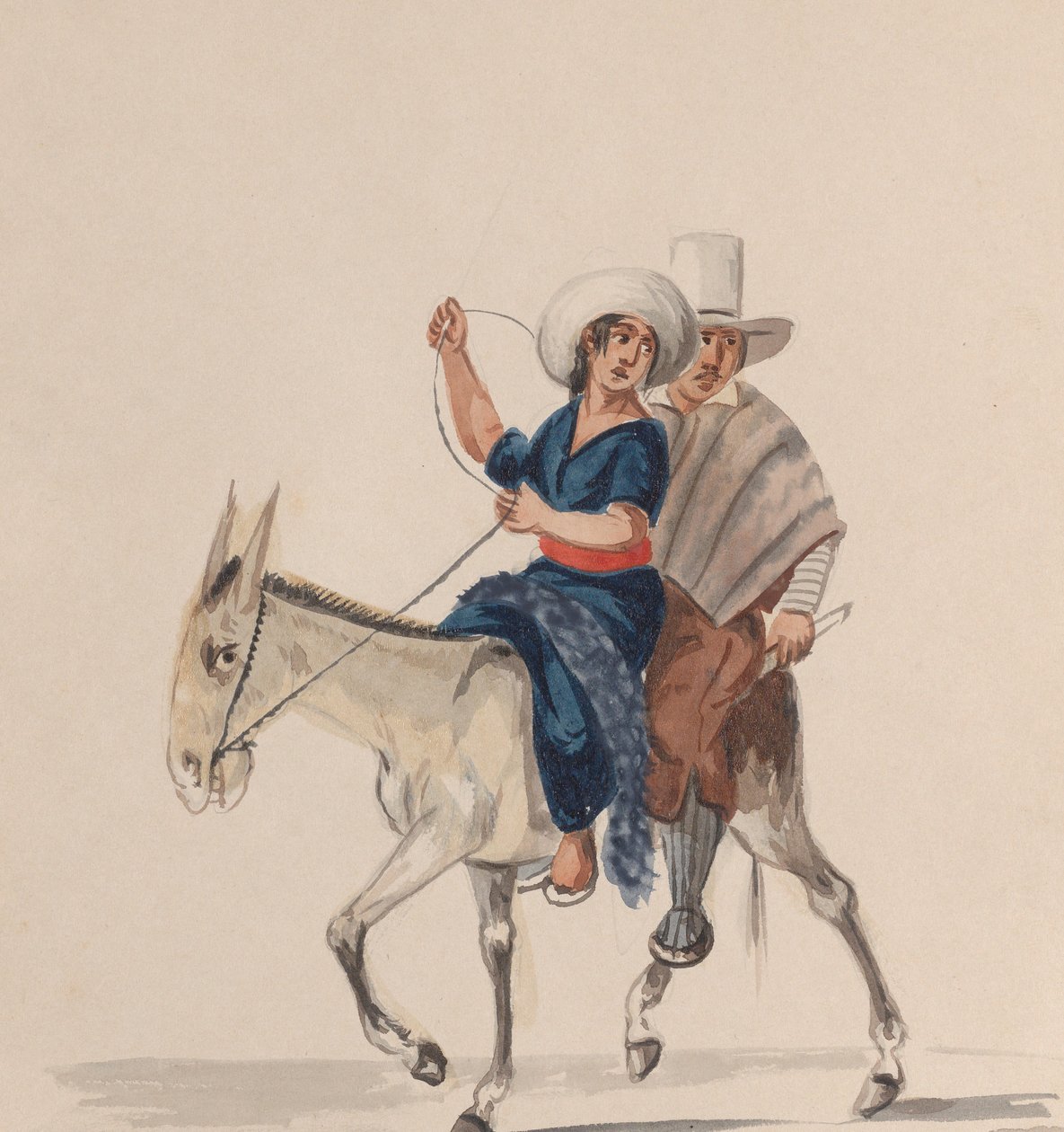Ein indischer Mann und eine Frau reiten auf einem Esel, aus einer Gruppe von Zeichnungen, die Peruaner darstellen..., ca. 1848 von Francisco
