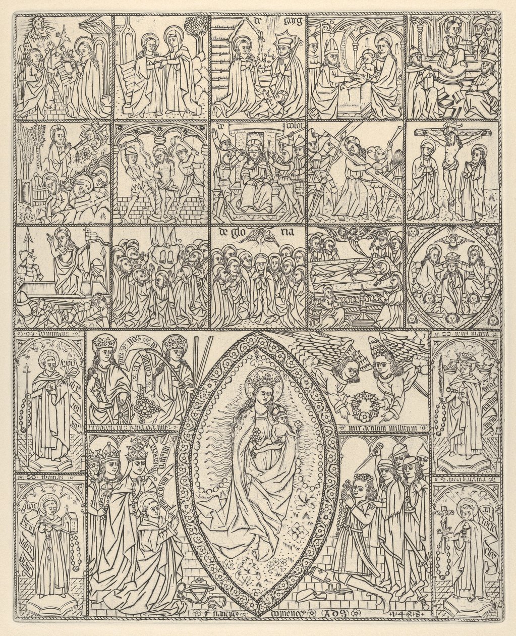 Die fünfzehn Geheimnisse und die Jungfrau des Rosenkranzes (moderne Impression) von Francisco Doménech