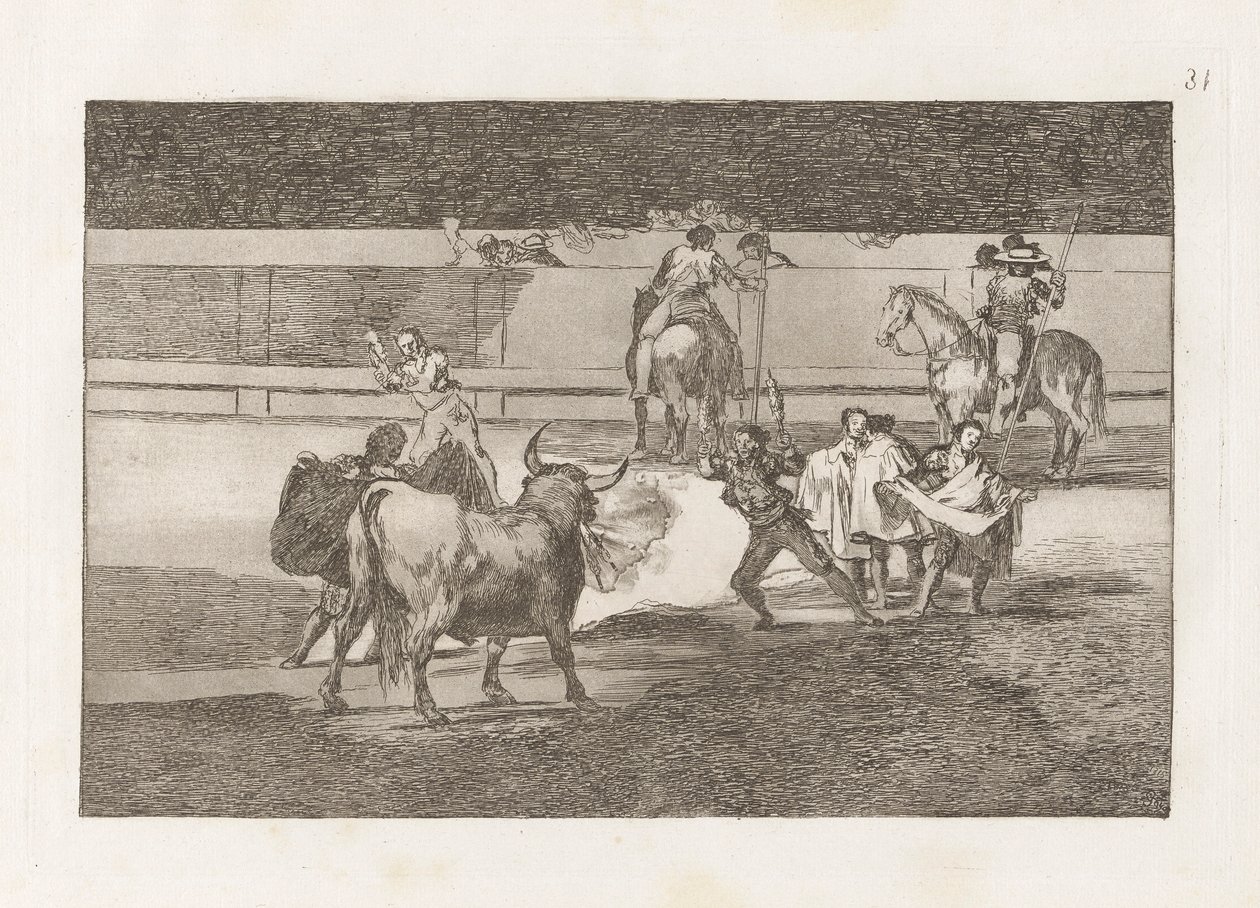 Banderillas de Fuego, Platte 31 aus La tauromaquia von Francisco de Goya