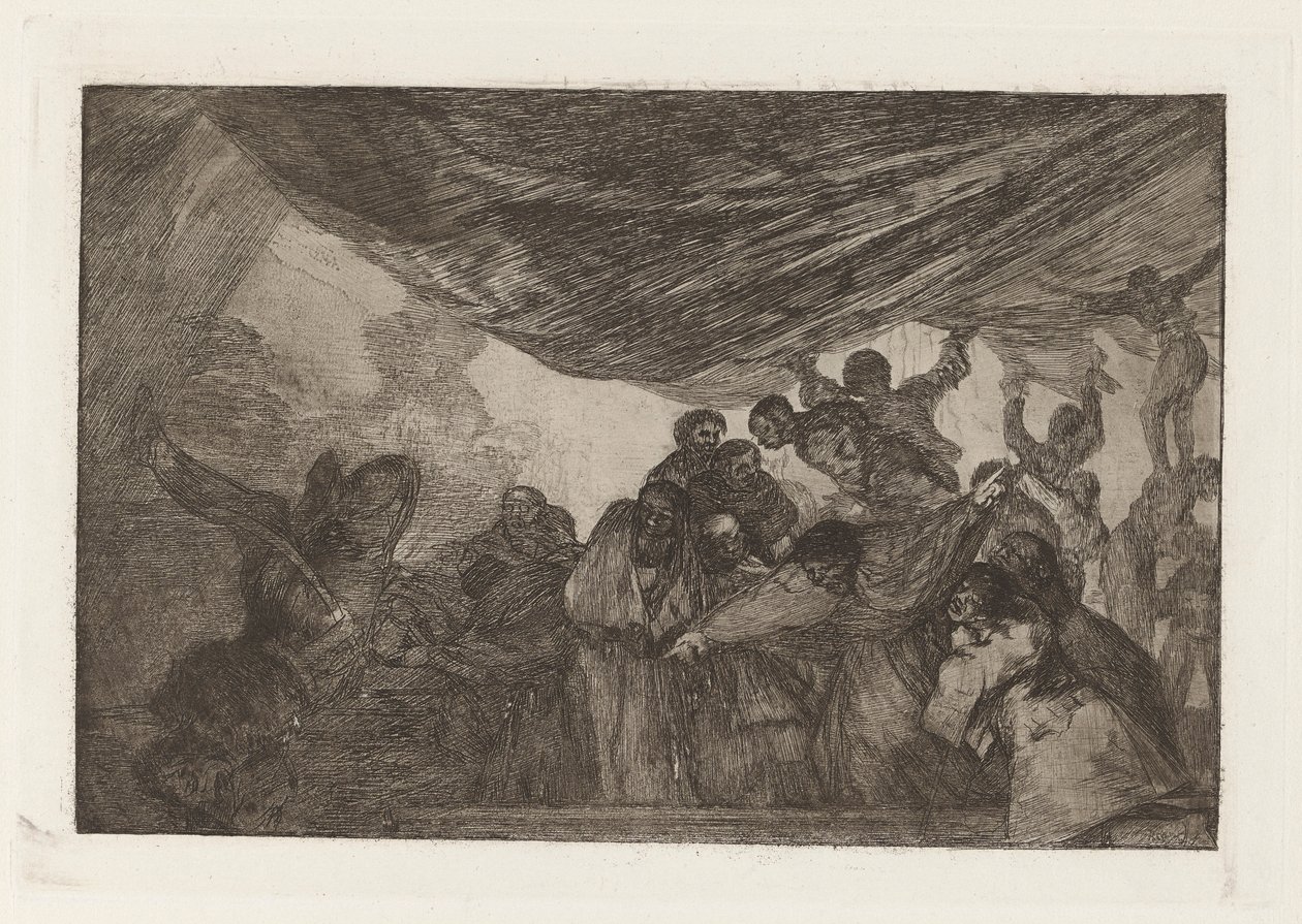Disparate claro (Klarer Unsinn), auch bekannt als Sin recomendarse a Dios ni al diablo (Ohne sich weder Gott noch dem Teufel zu empfehlen), aus der Serie Los disparates (Los proverbios) von Francisco de Goya