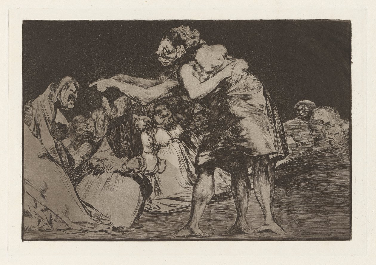 Disparate desordenado (Unordentliche Torheit) oder Disparate matrimonial (Eheliche Torheit), auch bekannt als La que mal marida nunca le falta que diga (Die schlecht Verheiratete verpasst nie eine Gelegenheit, es zu sagen), aus der Serie Los disparates (Di von Francisco de Goya