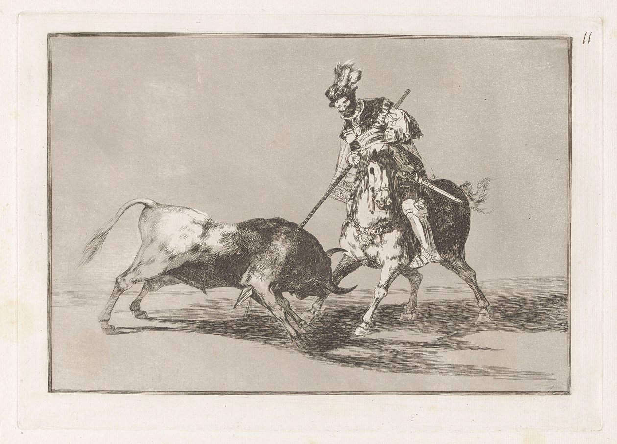 El Cid Campeador spießt einen weiteren Stier auf, Platte 11 aus La tauromaquia von Francisco de Goya