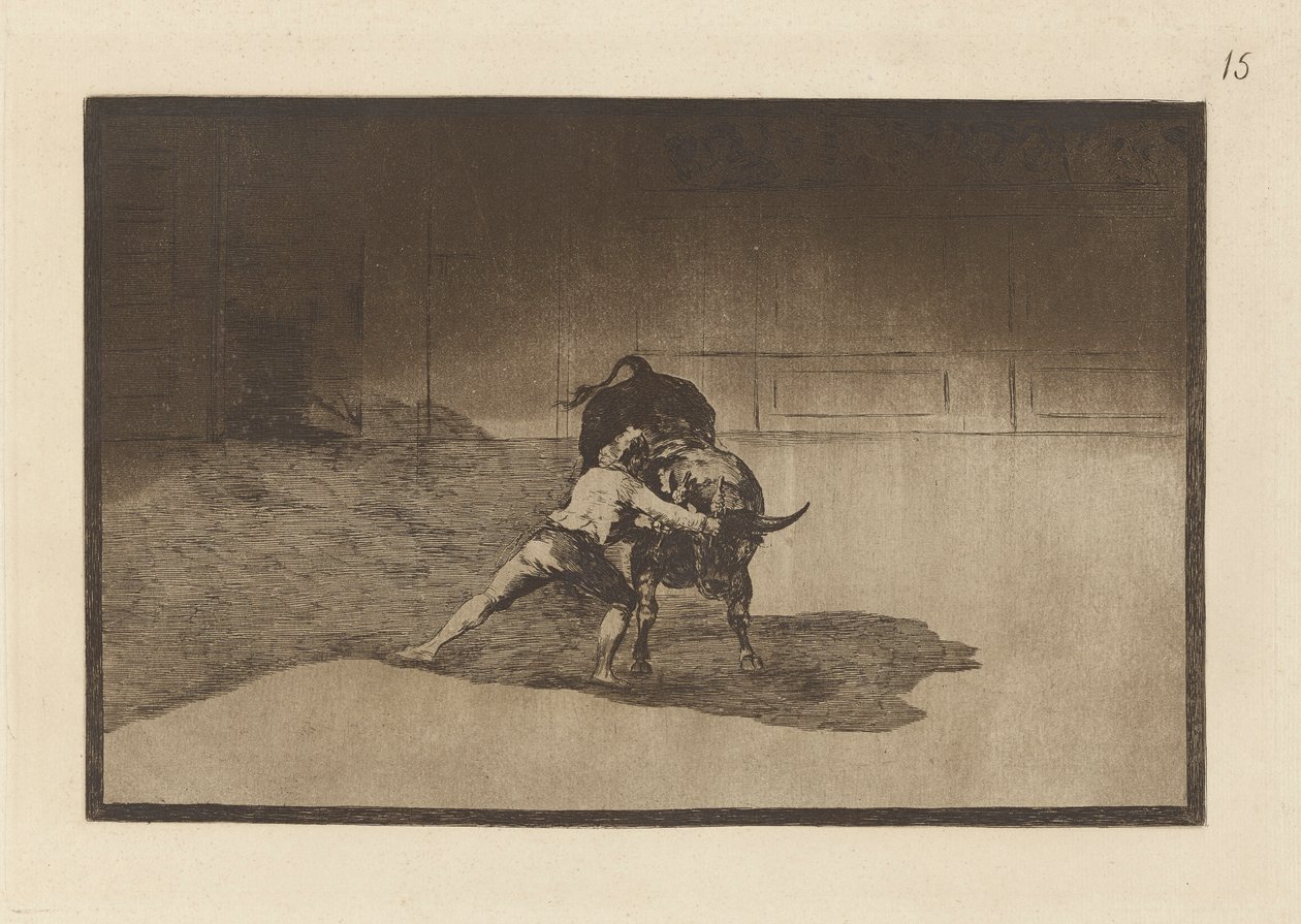 Der berühmte Martincho platziert die Banderillas und spielt den Stier mit der Bewegung seines Körpers, Platte 15 aus La tauromaquia von Francisco de Goya