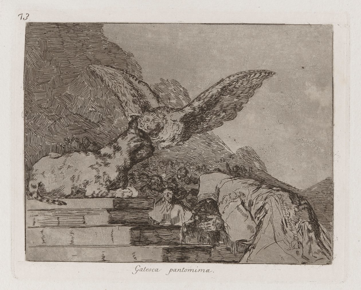 Gatesca-Pantomime (Katzenpantomime), Platte 73 aus Los desastres de la guerra (Die Schrecken des Krieges) von Francisco de Goya