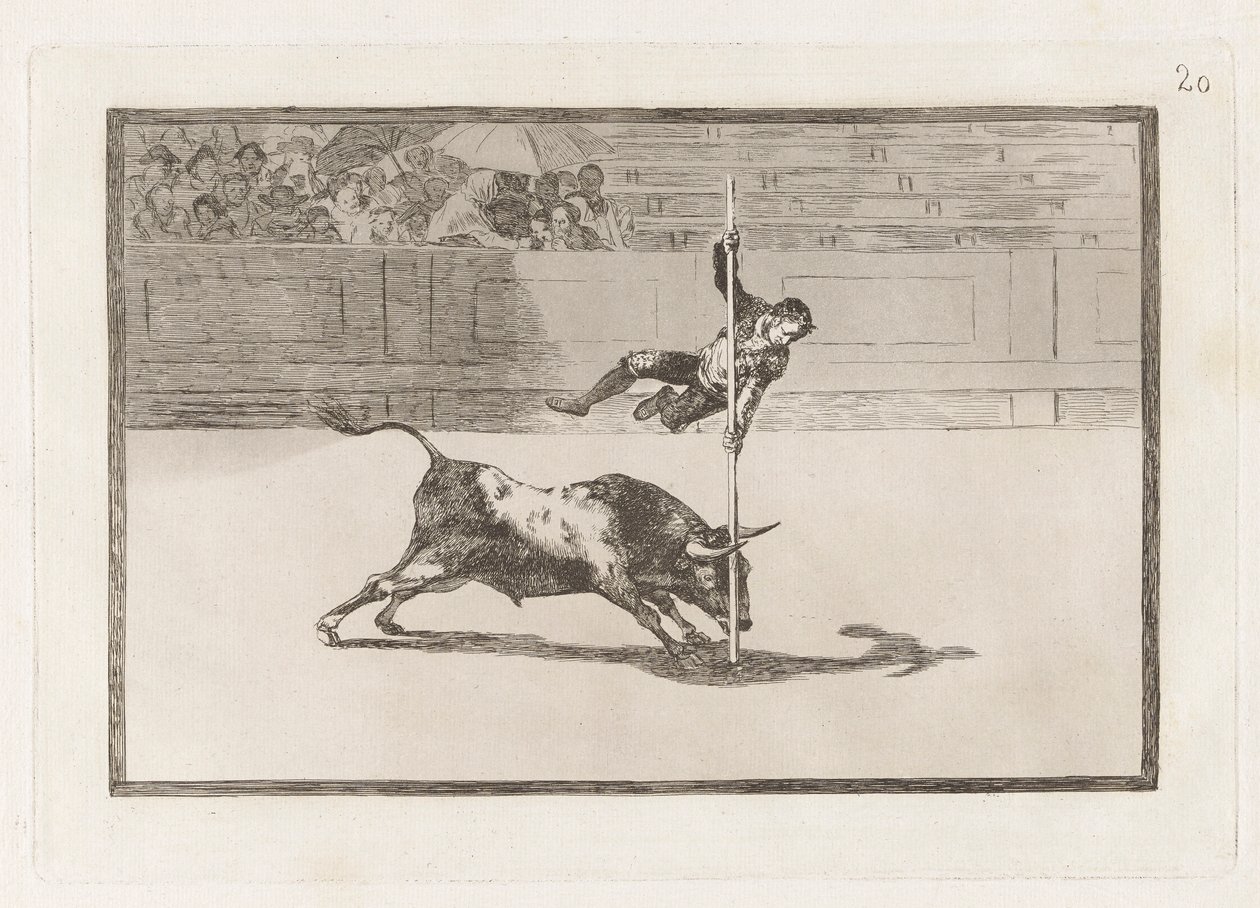 Die Geschicklichkeit und Kühnheit von Juanito Apinani in [der Arena] in Madrid, Platte 20 aus La tauromaquia von Francisco de Goya