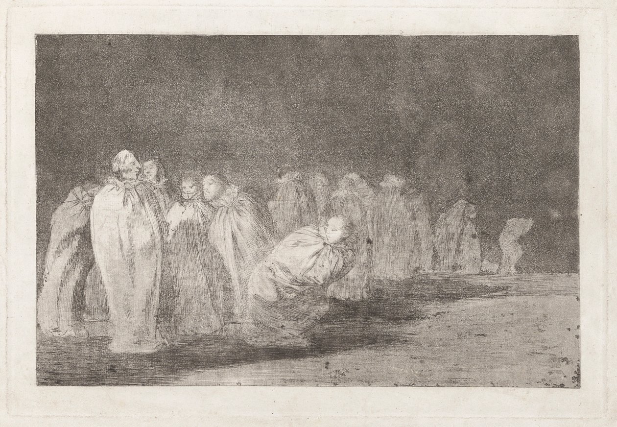 Die Männer in Säcken, auch bekannt als So el sayal, hay al (Es gibt etwas unter dem Sacktuch), aus der Serie Los disparates (Los proverbios) von Francisco de Goya