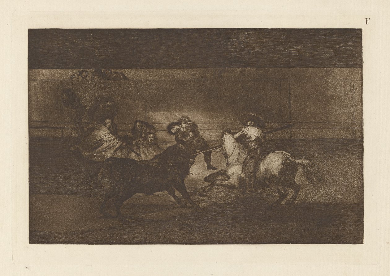 Tod von Pepe Illo, 3. Komposition, Platte F aus La tauromaquia (dritte Ausgabe) von Francisco de Goya