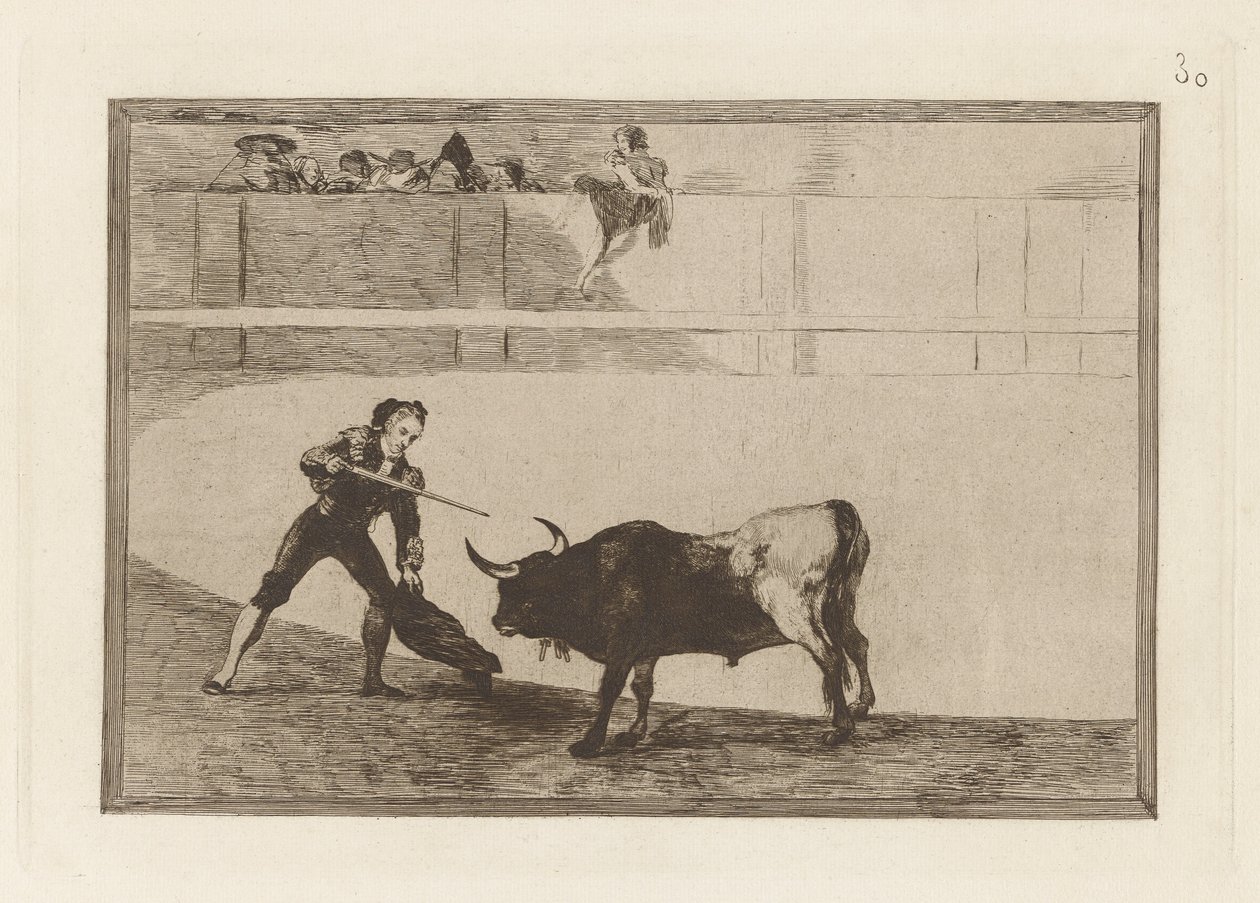 Pedro Romero tötet den stehenden Stier, Platte 30 aus La tauromaquia von Francisco de Goya
