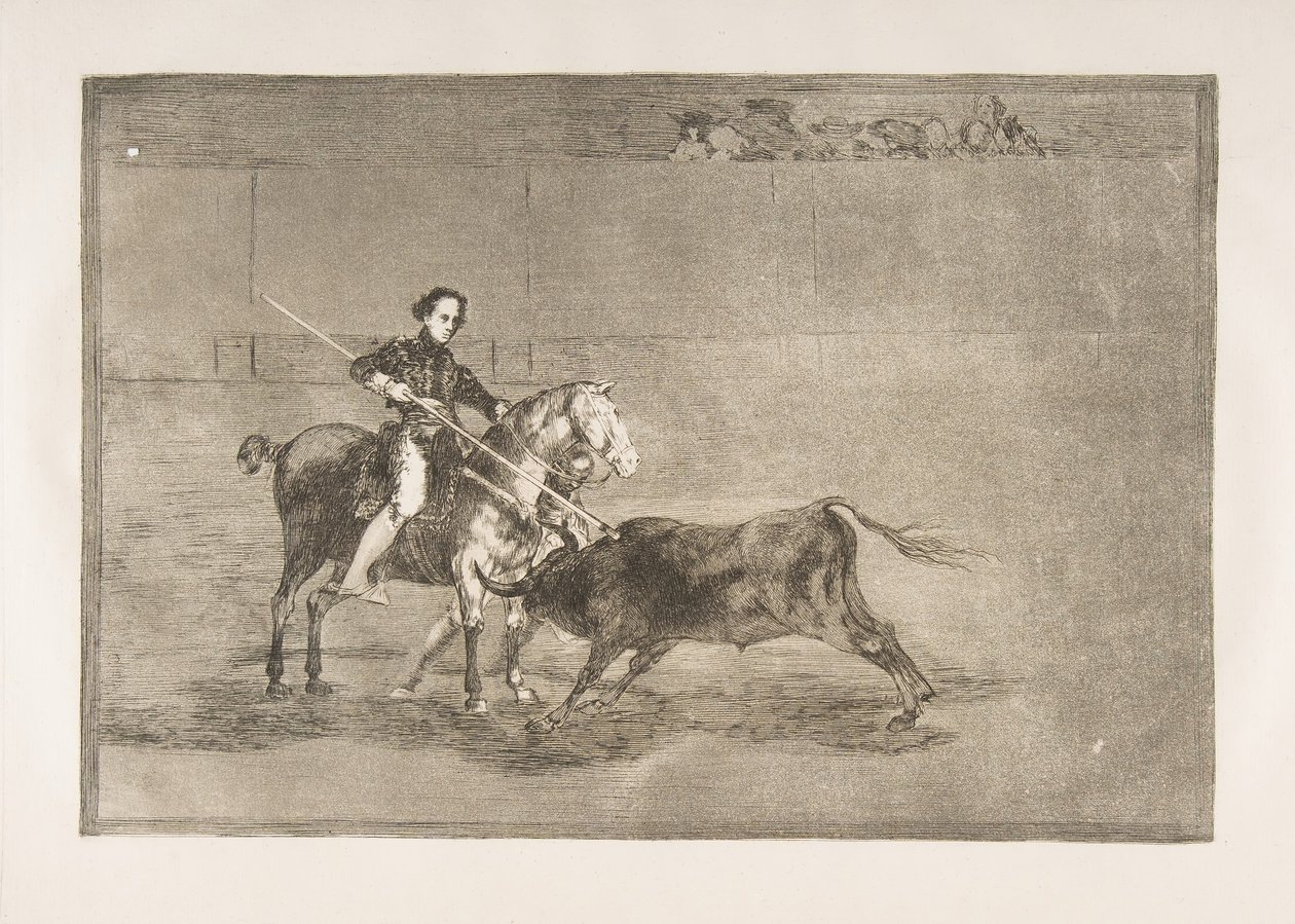 Tafel 22 aus der Tauromaquia: Männlicher Mut der berühmten Pajuelera in [der Arena] bei..., 1816 von Francisco de Goya