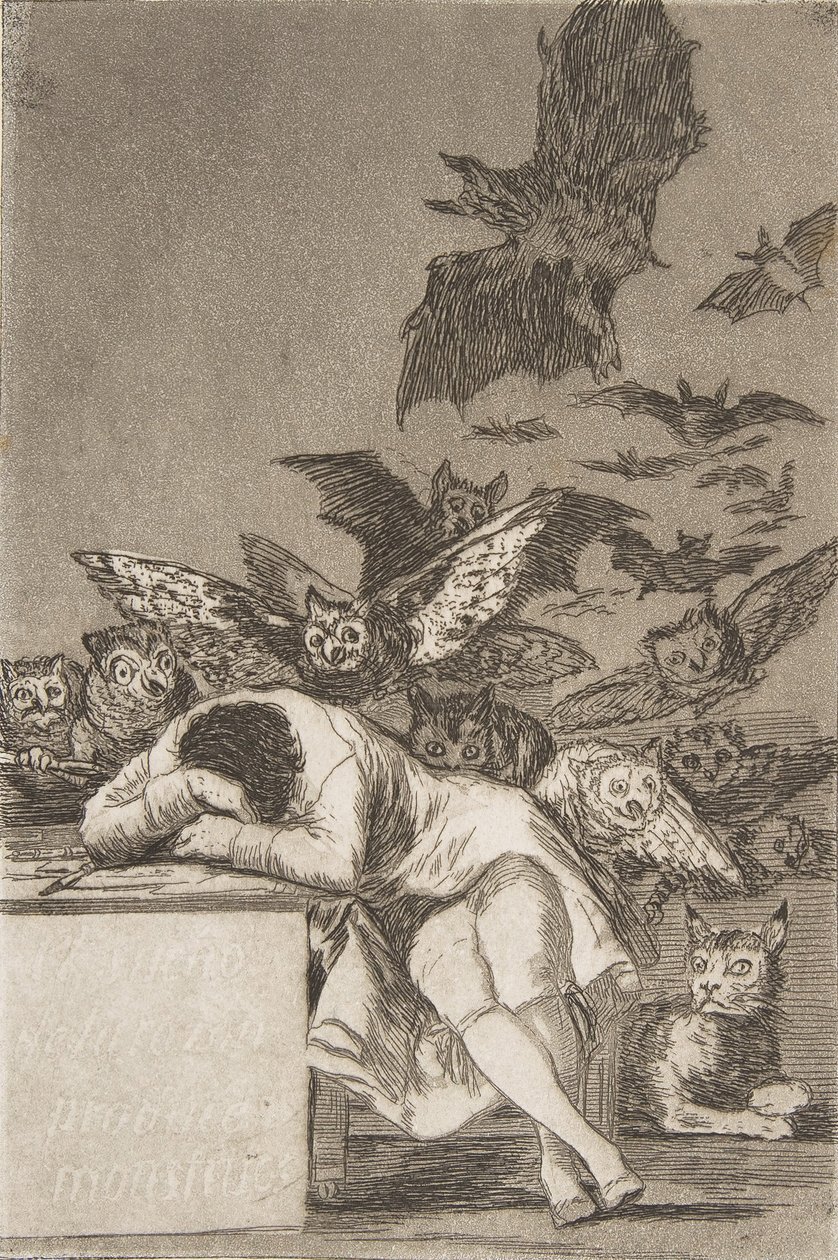 Blatt 43 aus Los Caprichos: Der Schlaf der Vernunft gebiert Ungeheuer, 1799, veröffentlicht 1908-12 von Francisco de Goya
