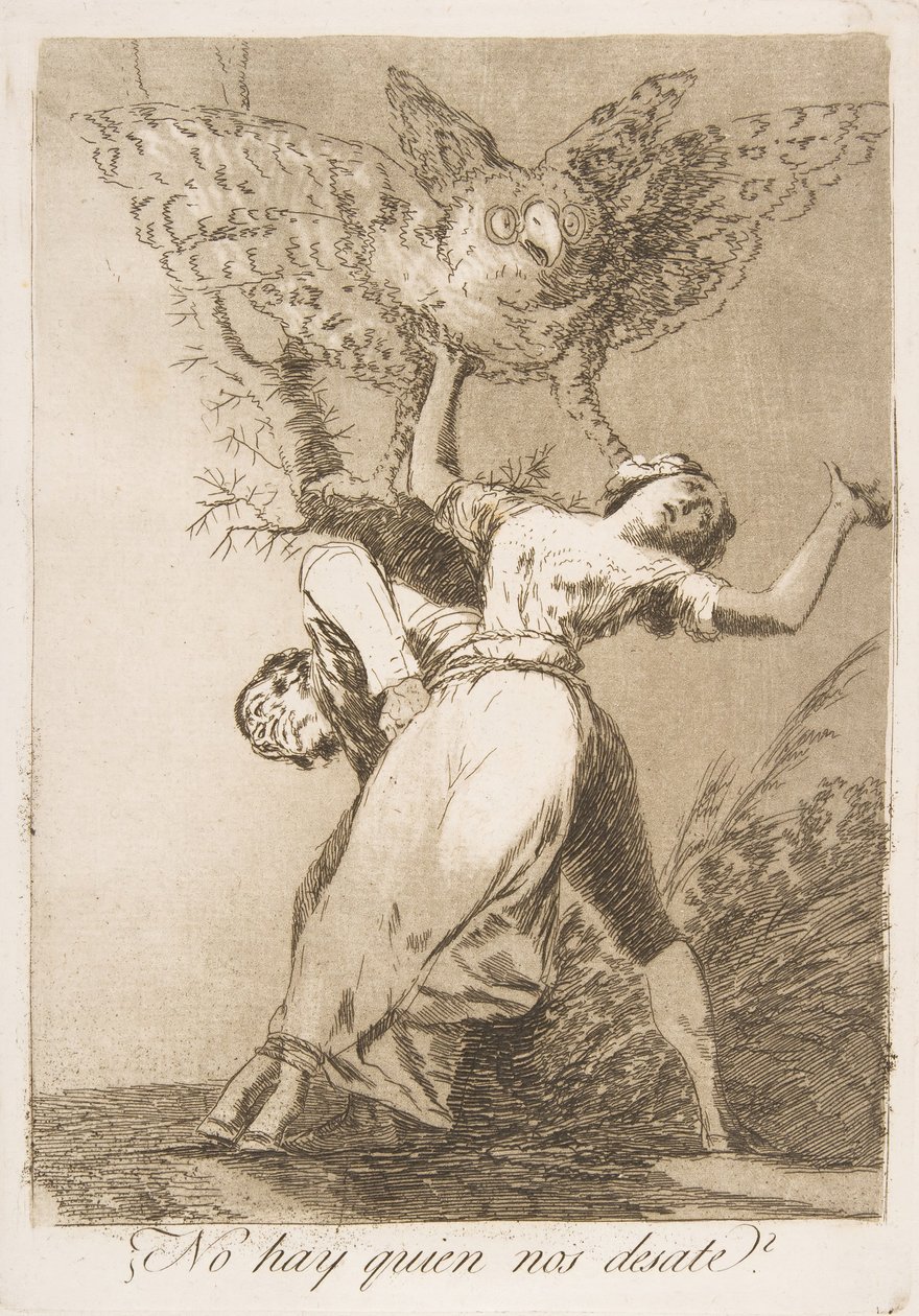 Blatt 75 aus Los Caprichos: Gibt es niemanden, der uns losbindet? von Francisco de Goya