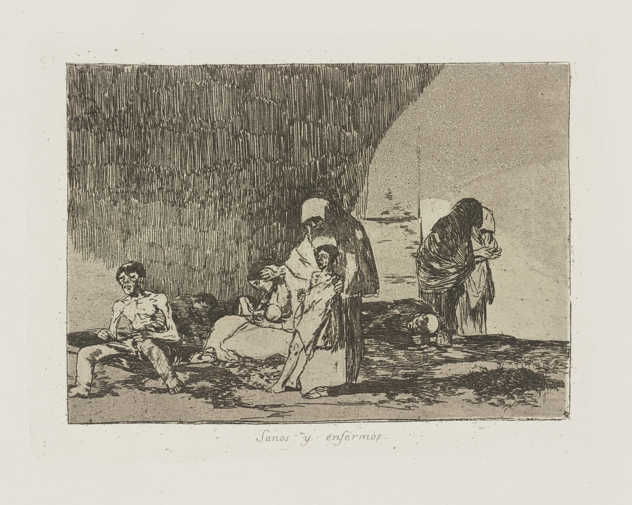 Die Gesunden und die Kranken, pl. 57 aus der Serie Die Schrecken des Krieges von Francisco de Goya