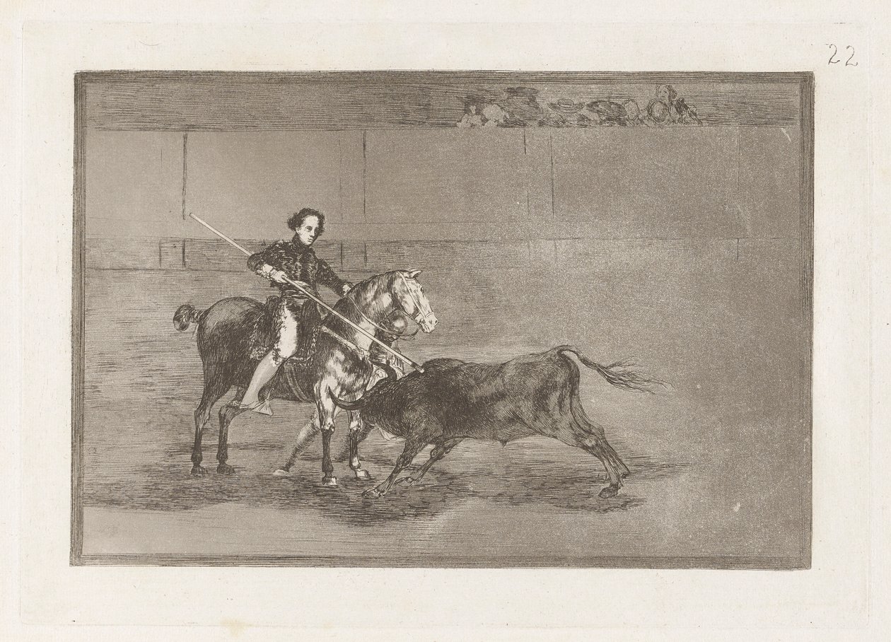 Valor varonil de la célebre Pajuelera en la de Zaragoza (Männlicher Mut der berühmten Pajuelera in [der Arena] von Saragossa), Platte 22 aus La tauromaquia von Francisco de Goya