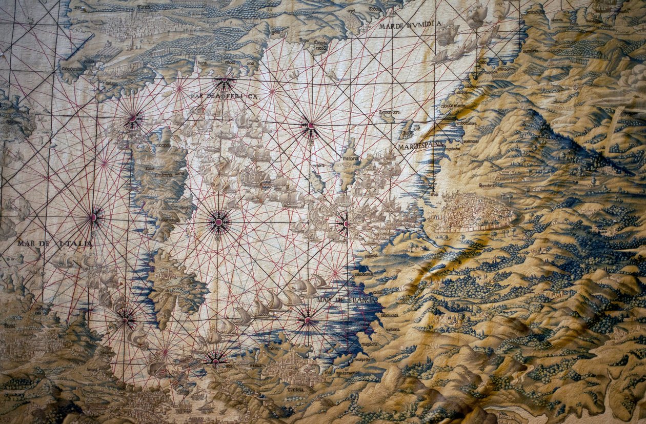 Karte des Mittelmeers - Detail der Eroberung von Tunis (Tunesien) - Tapisserie von Francisco und Cornelius Van der Ggot (18. Jahrhundert) von Francisco Ignacio Vandergoten Canyuwell