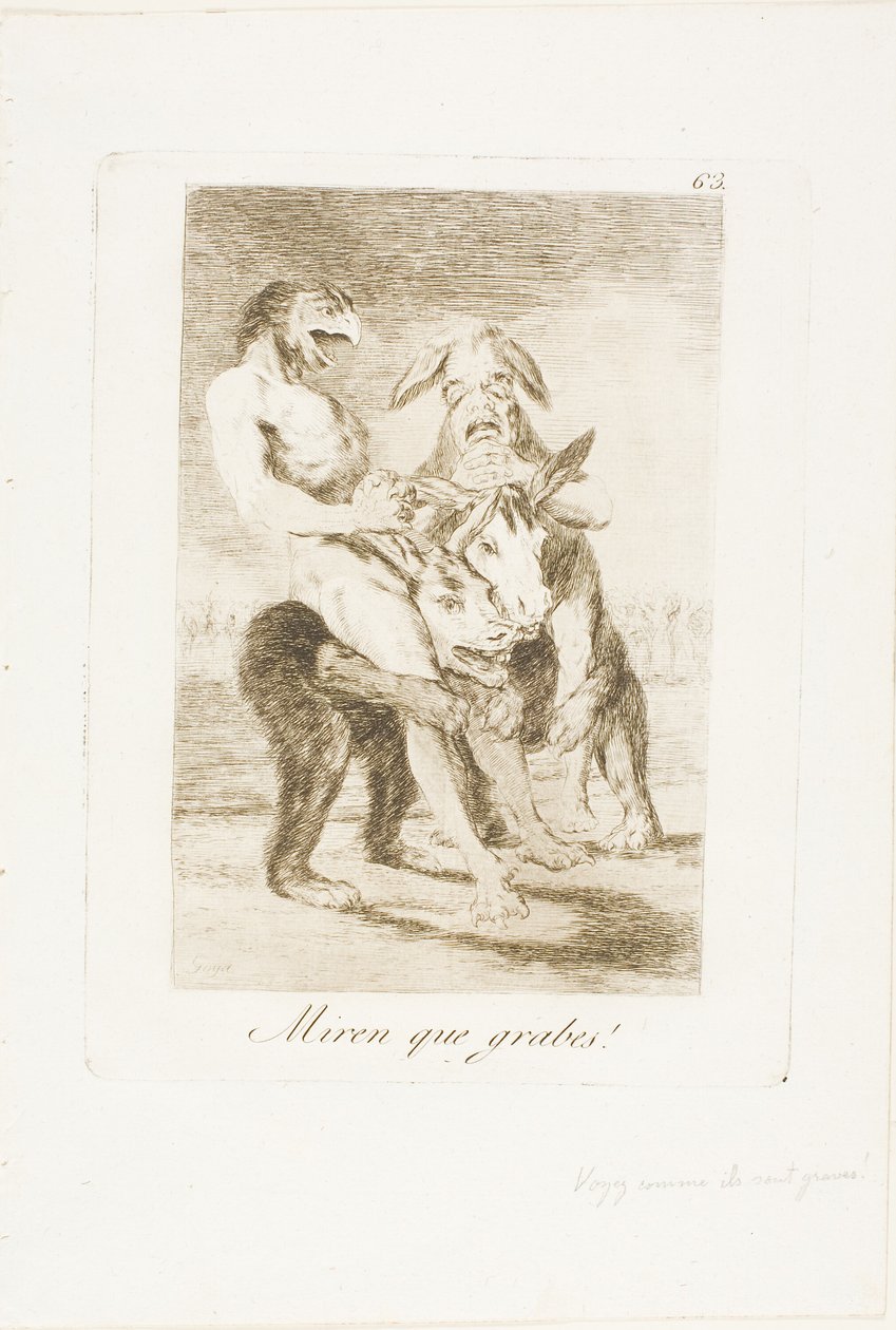 Schau, wie feierlich sie sind!, Platte 63 aus Los Caprichos von Francisco Jose de Goya y Lucientes