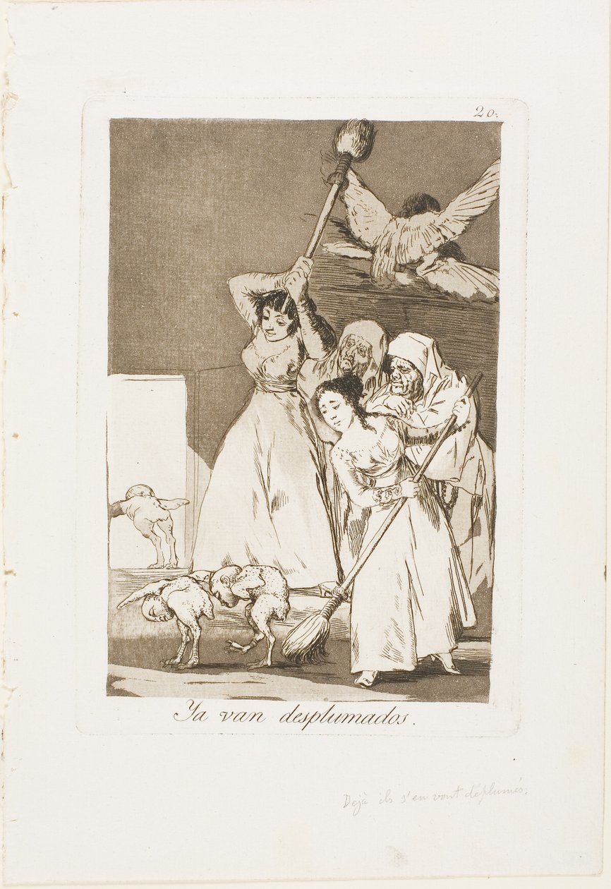 Da gehen sie gerupft (d.h. ausgeplündert), Platte 20 aus Los Caprichos von Francisco Jose de Goya y Lucientes