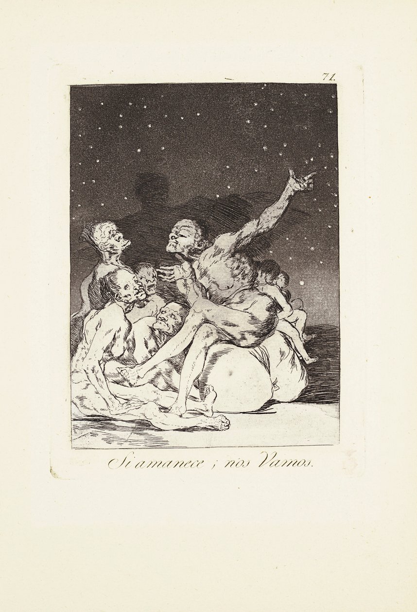 Wenn der Tag anbricht, werden wir losziehen (Si amanece; nos vamos) Platte 71 aus: Los Caprichos von Francisco Jose de Goya y Lucientes