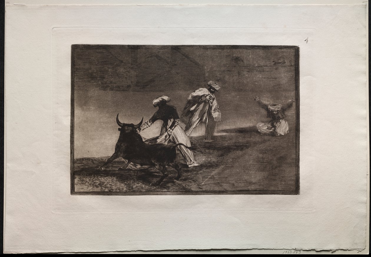 Stierkämpfe: Sie spielen einen anderen mit dem Umhang in einem Gehege von Francisco de Goya