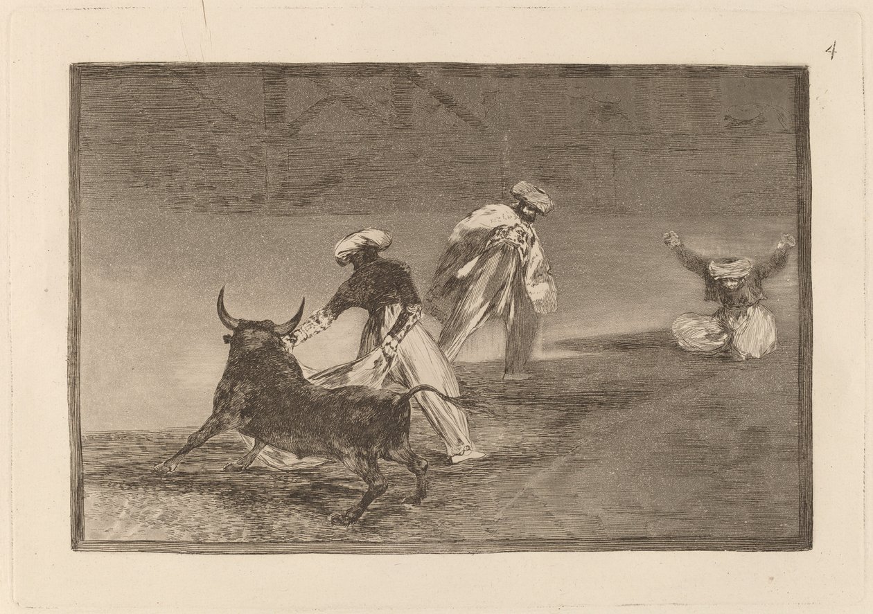 Capea otro encerrado (Sie spielen einen anderen mit dem Umhang in einem Gehege) von Francisco de Goya