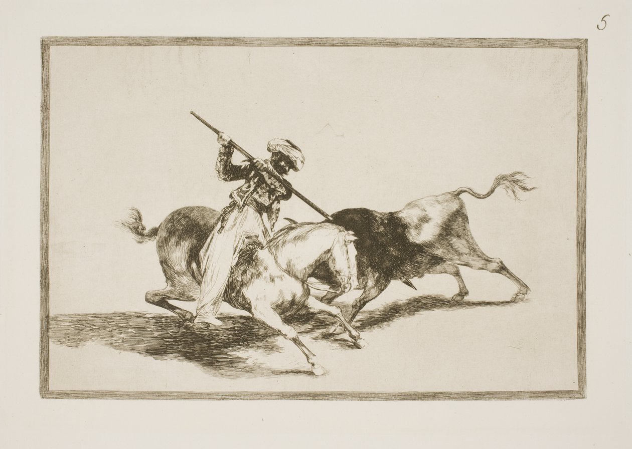 Der inspirierte Maurer Gazul ist der erste, der Stiere nach den Regeln spießt von Francisco de Goya