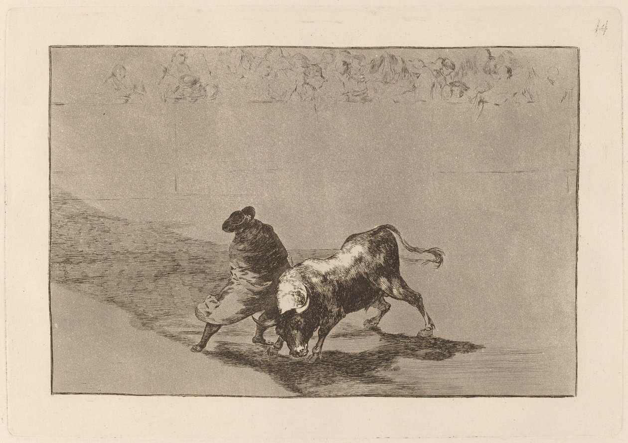 Der sehr geschickte Student von Falces, in seinen Umhang gehüllt, trickst den Stier mit seinen Bewegungen aus von Francisco de Goya