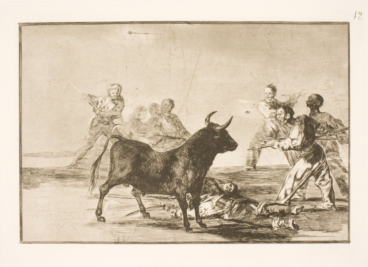 Das Volk sticht den Stier mit Lanzen, Sicheln, Banderillas und anderen Waffen von Francisco de Goya