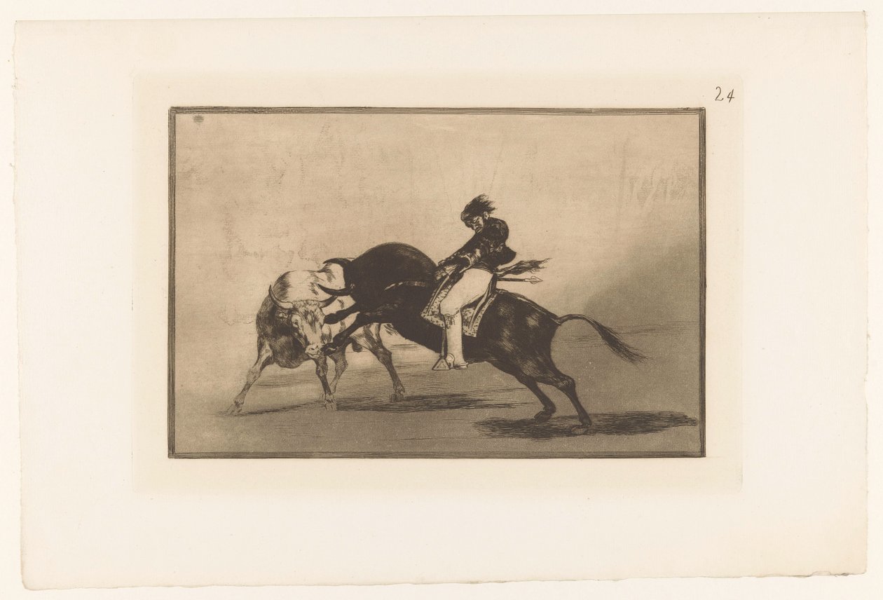 Mariano Ceballos reitet auf einem Stier von Francisco de Goya