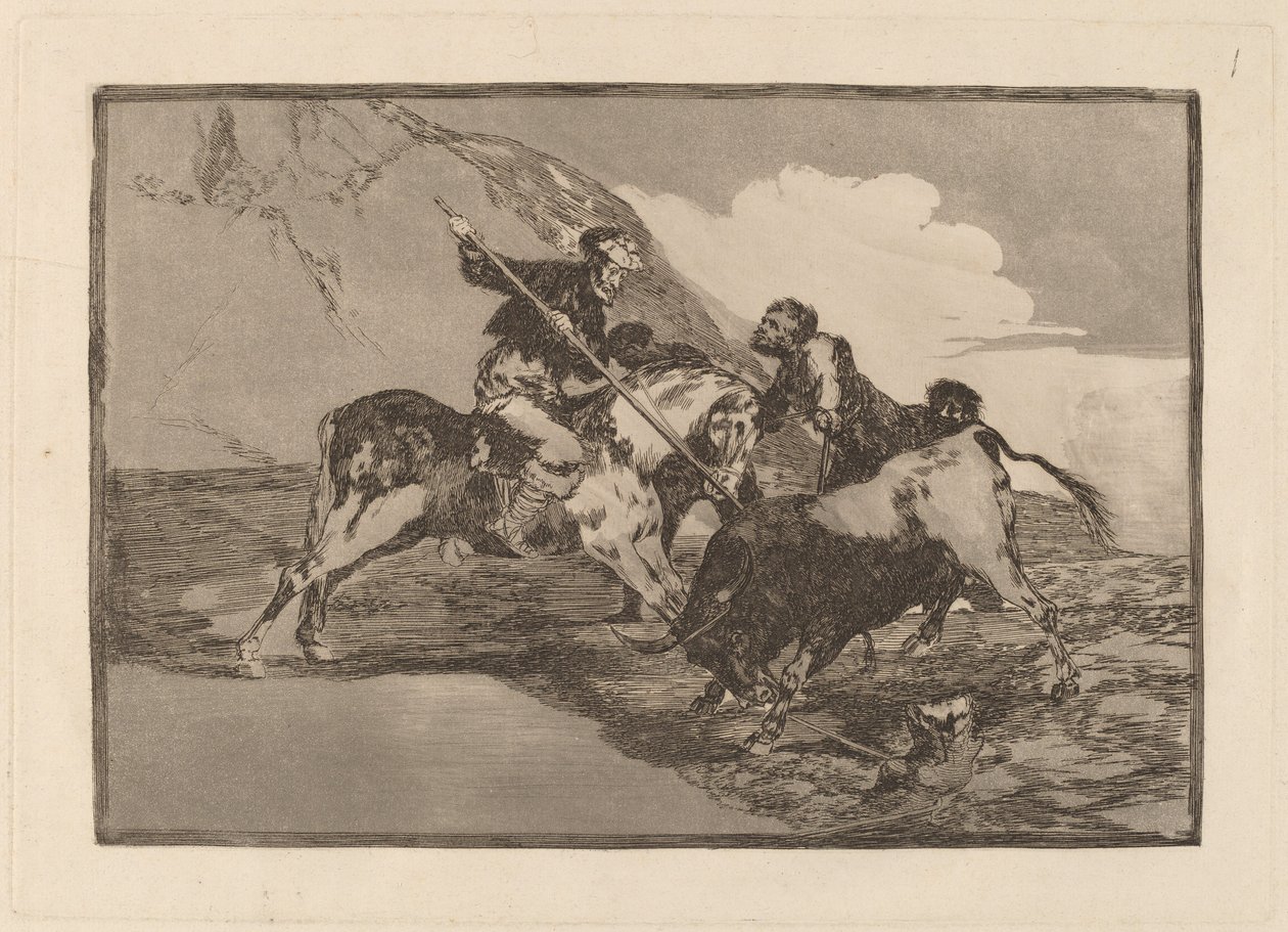 Die Art und Weise, wie die alten Spanier Stiere zu Pferd auf dem offenen Feld jagten von Francisco de Goya