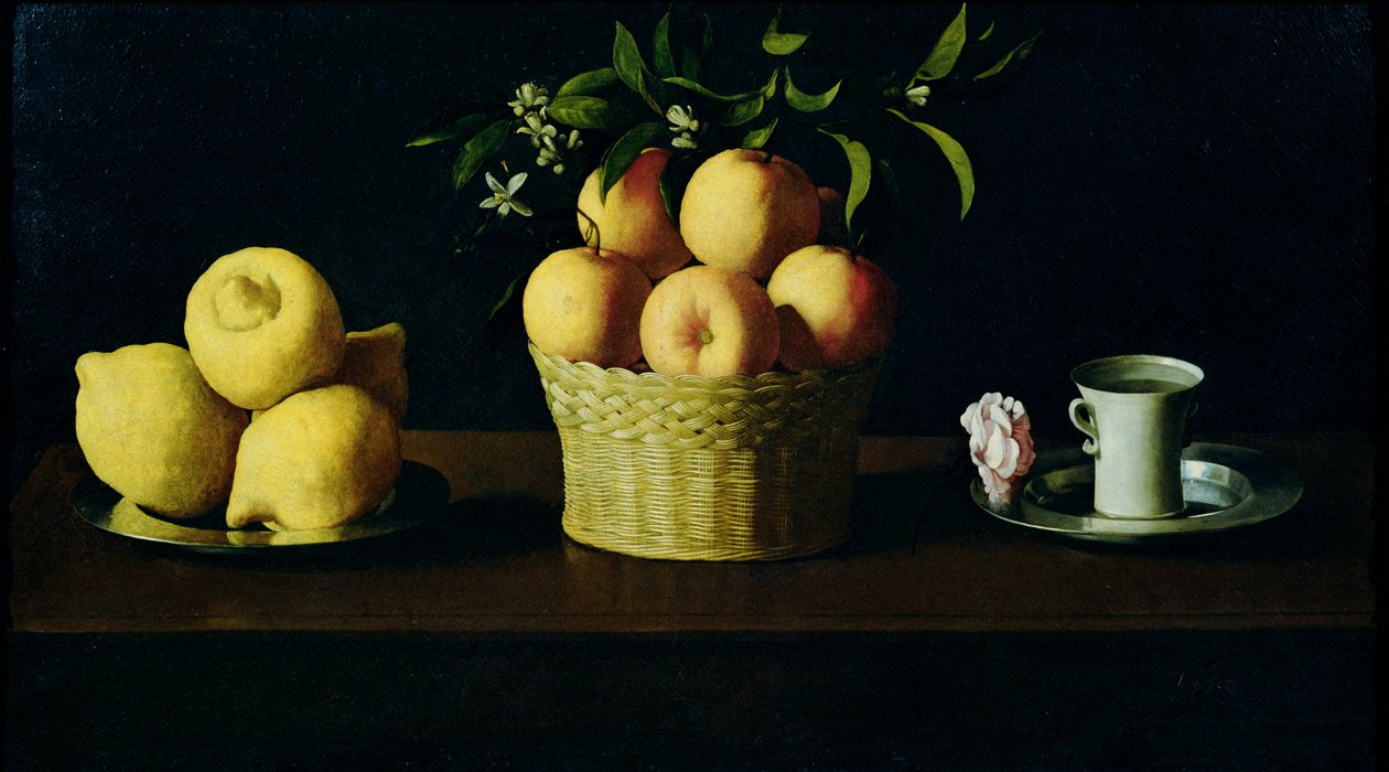 Stillleben mit Zitronen, Orangen und einer Rose von Francisco de Zurbaran
