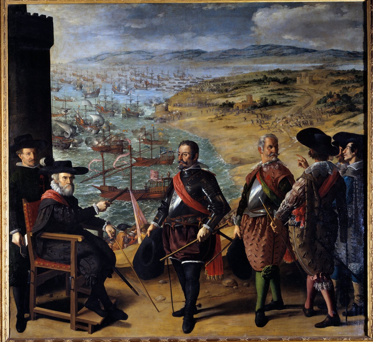 Die Verteidigung von Cádiz (Cádiz, Spanien) gegen die Engländer. Die englischen Truppen eroberten den Turm von Cádiz am 1. November 1625, um Gold und Silber aus Amerika abzufangen. Die sitzende Figur ist Fernando Girón, Gouverneur der Stadt, gefangen im Tu von Francisco de Zurbaran