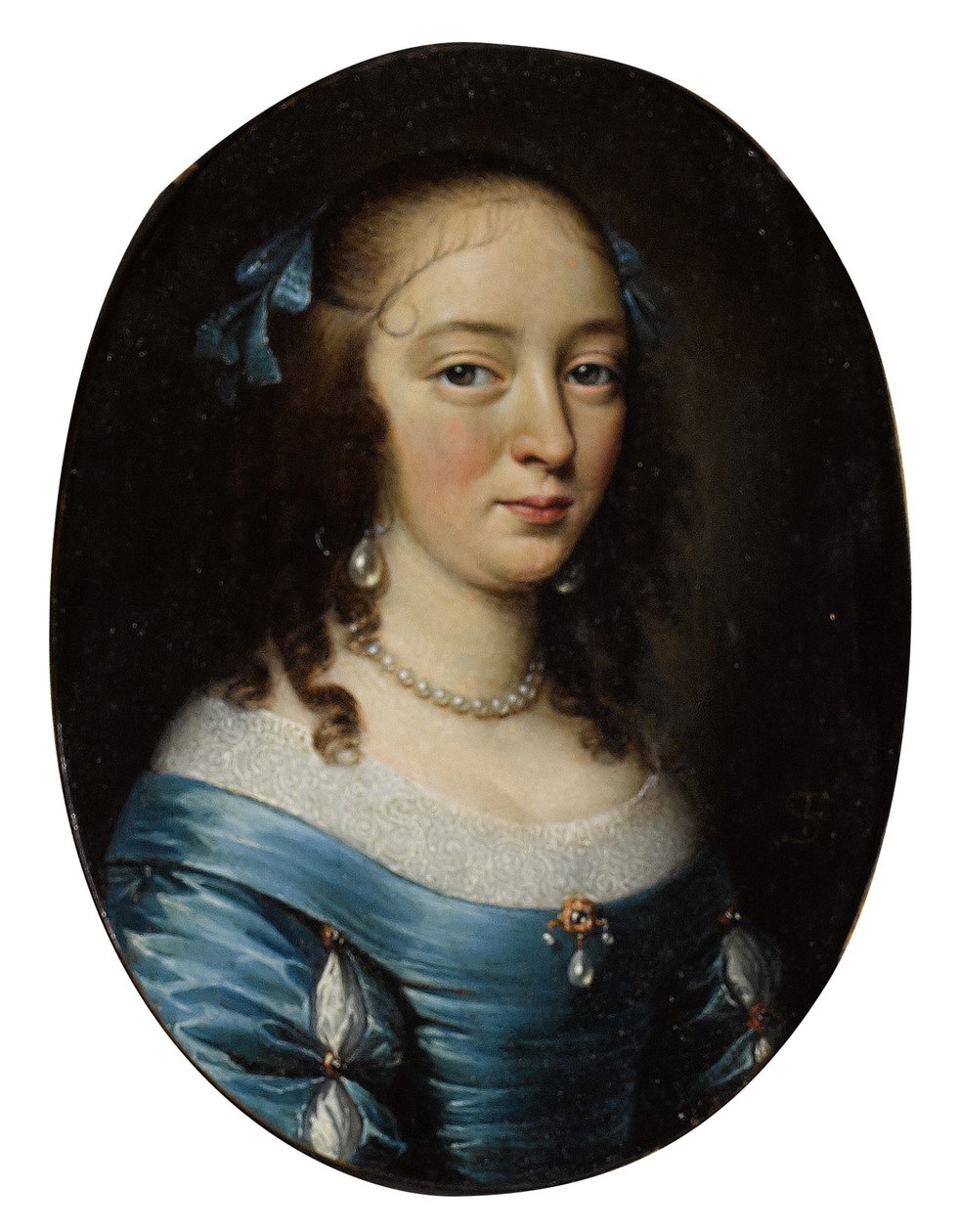 Porträt einer eleganten Dame, Halbfigur, in einem blauen Kleid von Franciszek Smiadecki