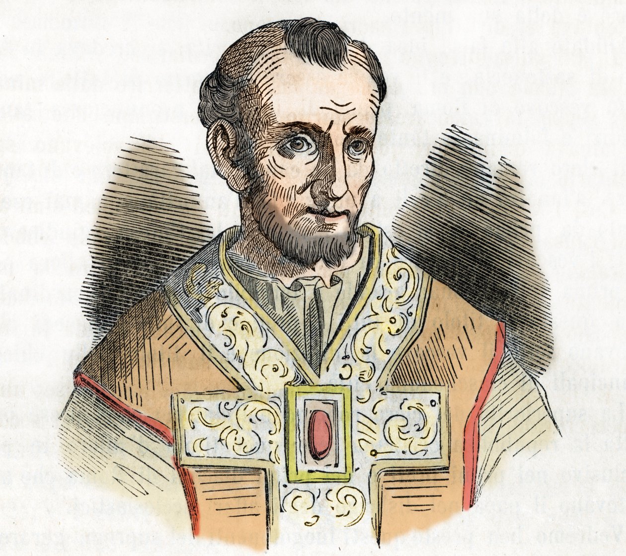 Mittelalter: Darstellung von Papst Nikolaus I. dem Großen (858-867) Zeichnung aus 