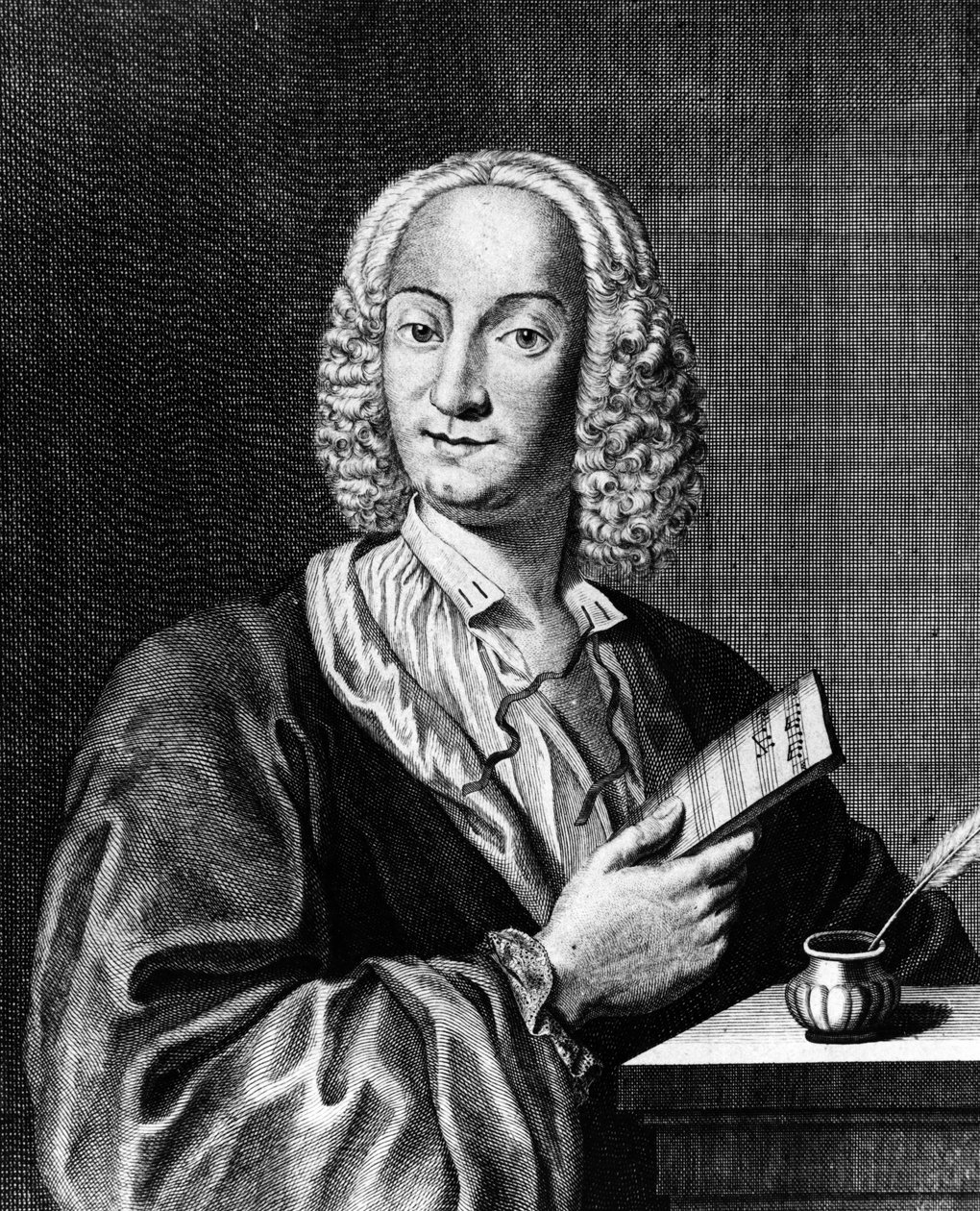 Porträt von Vivaldi mit einem Notenblatt, 1725 von Francois Morellon la Cave