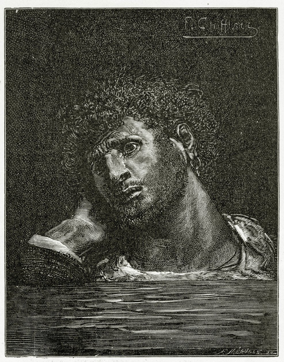 Tod von Giliath - Illustration aus Les Travailleurs de la Mer, 19. Jahrhundert von Francois Nicolas Chifflart