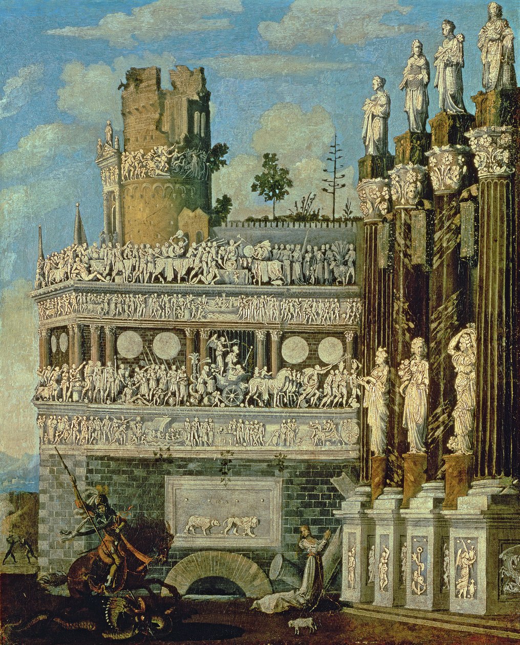 Fantastische Architektur mit St. Georg und dem Drachen, 1622 von Francois de Nome