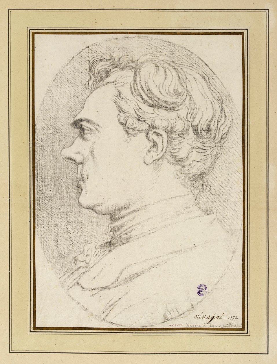 Karikaturporträt des Malers Ménageot, Rom 1772 von François-André Vincent
