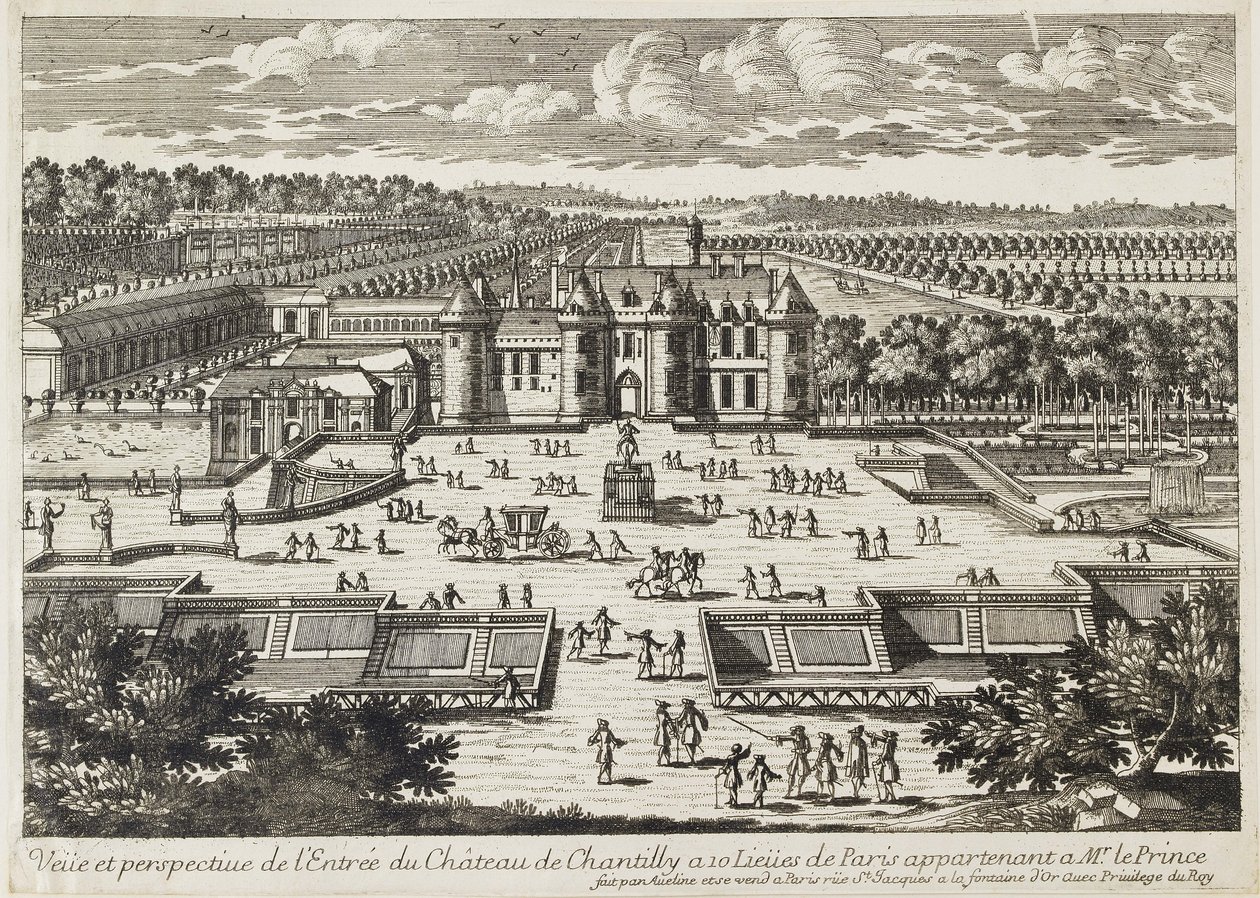 Blick auf das Schloss Chantilly von der Orangerie von Francois Antoine Aveline