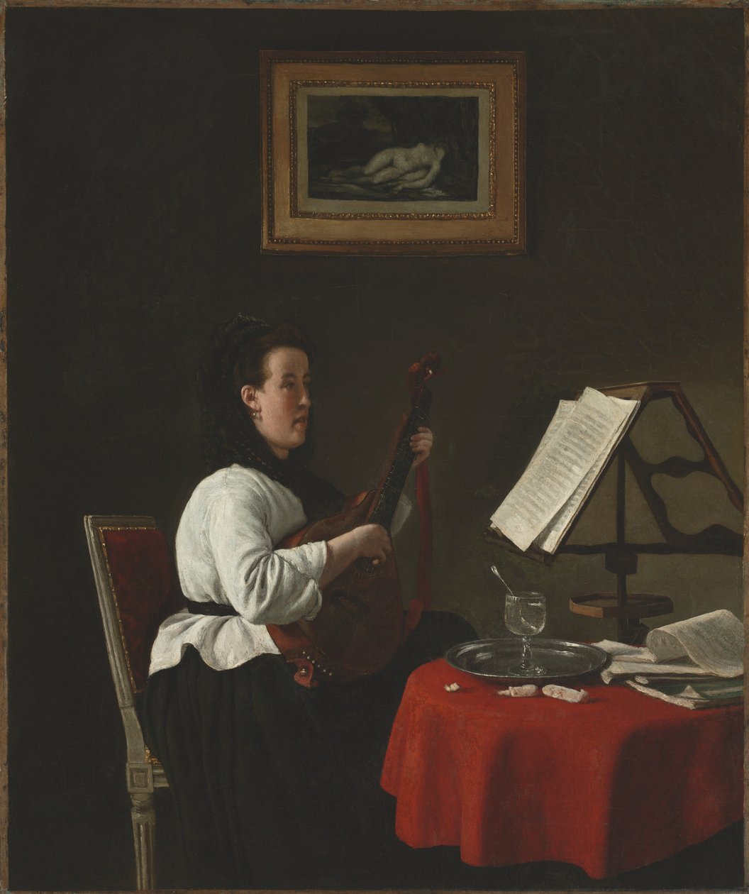 Junge Frau mit einer Mandoline, Porträt von Louison Köhler von François Bonvin