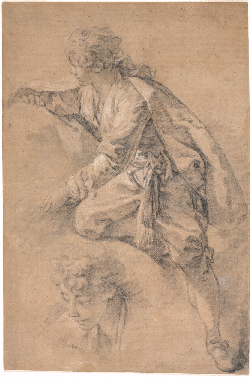 Ein halb kniender Jugendlicher mit ausgestreckten Armen von François Boucher