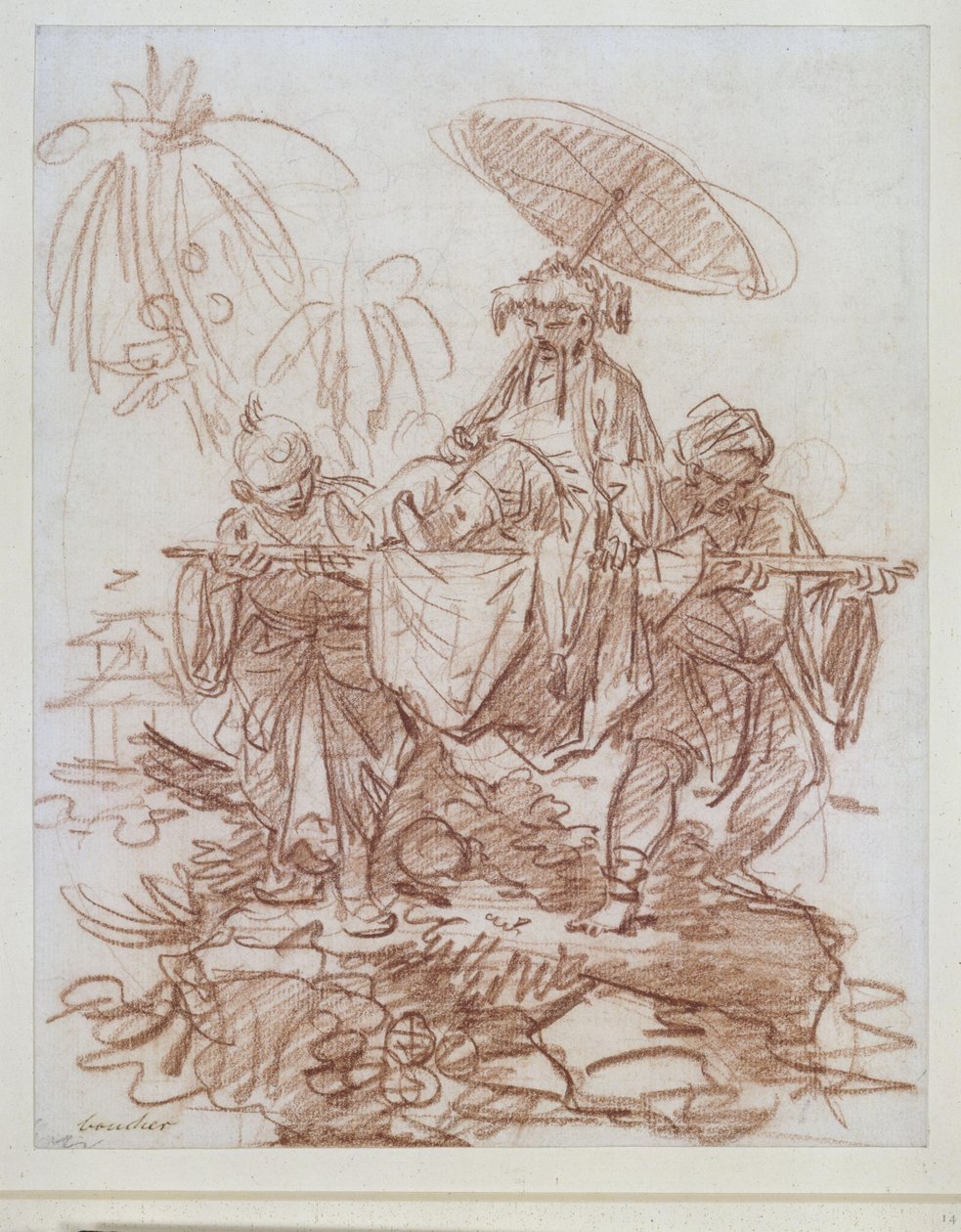 Chinesischer Würdenträger, von zwei Dienern getragen von François Boucher