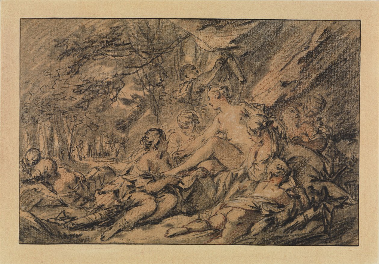 Diana mit ihren Nymphen im Wald rastend von François Boucher