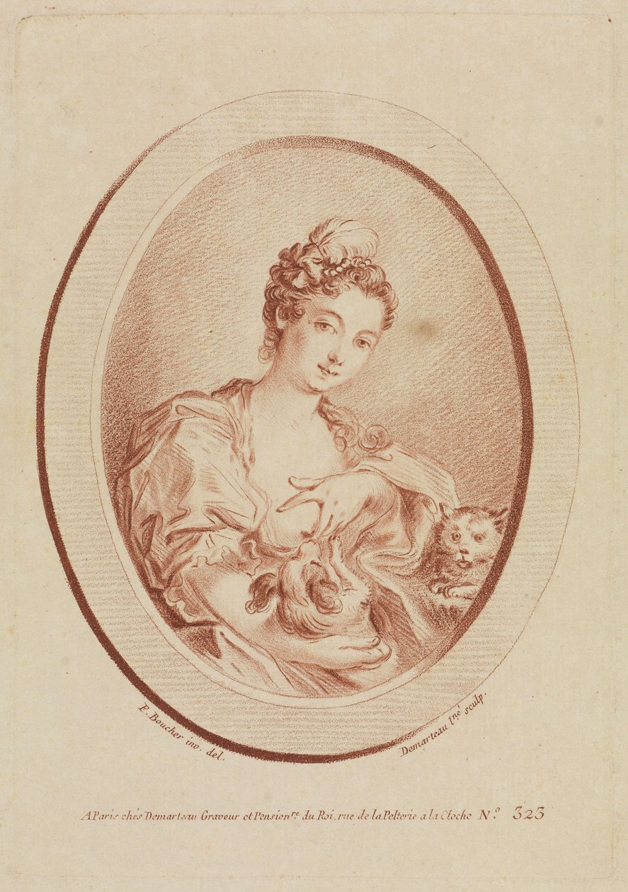 Junge Frau mit Schoßhund und Kätzchen von François Boucher