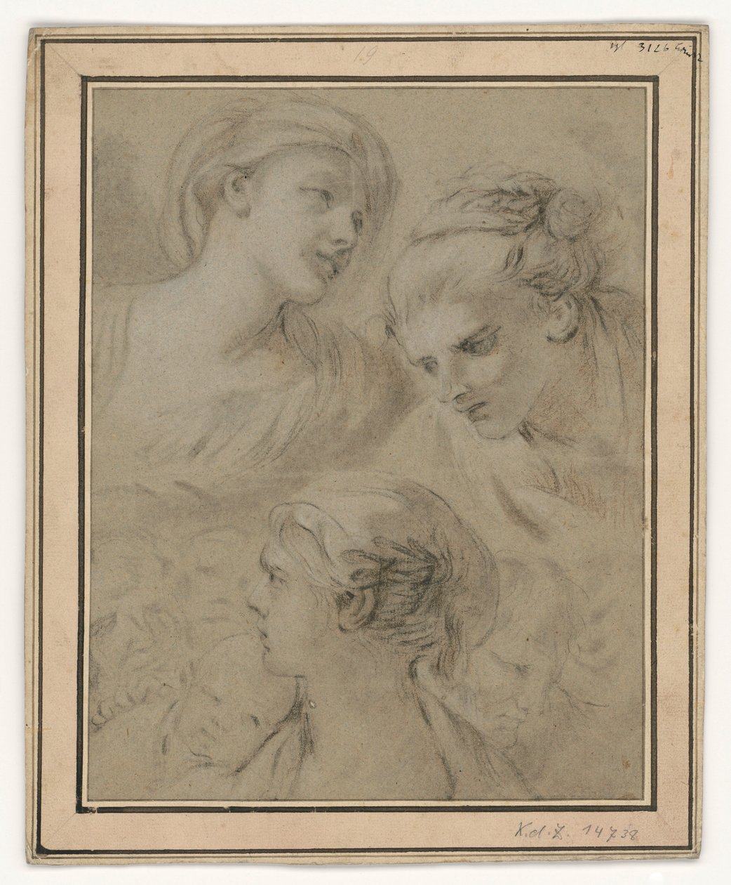 Kopfstudien, die exemplarisch verschiedene Emotionen darstellen von François Boucher