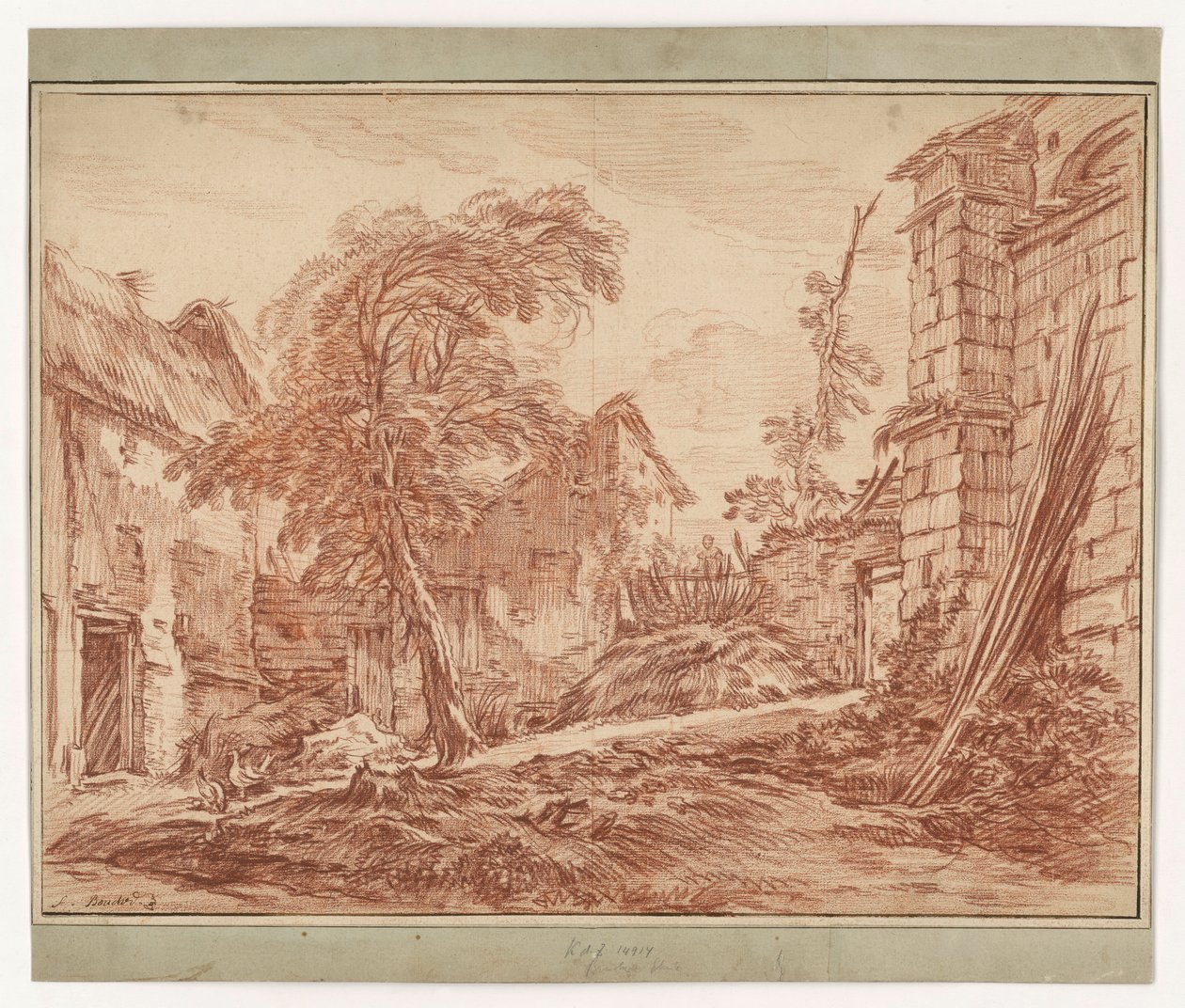 Ländliche Landschaft mit Bauernhof und Ruinen von François Boucher