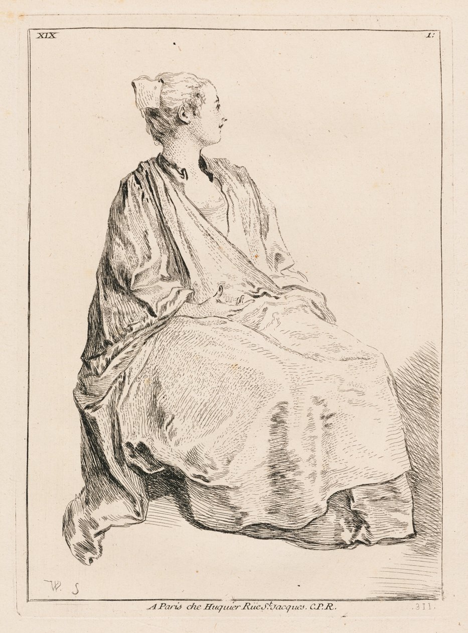 Nach rechts gewandte sitzende Frau von François Boucher