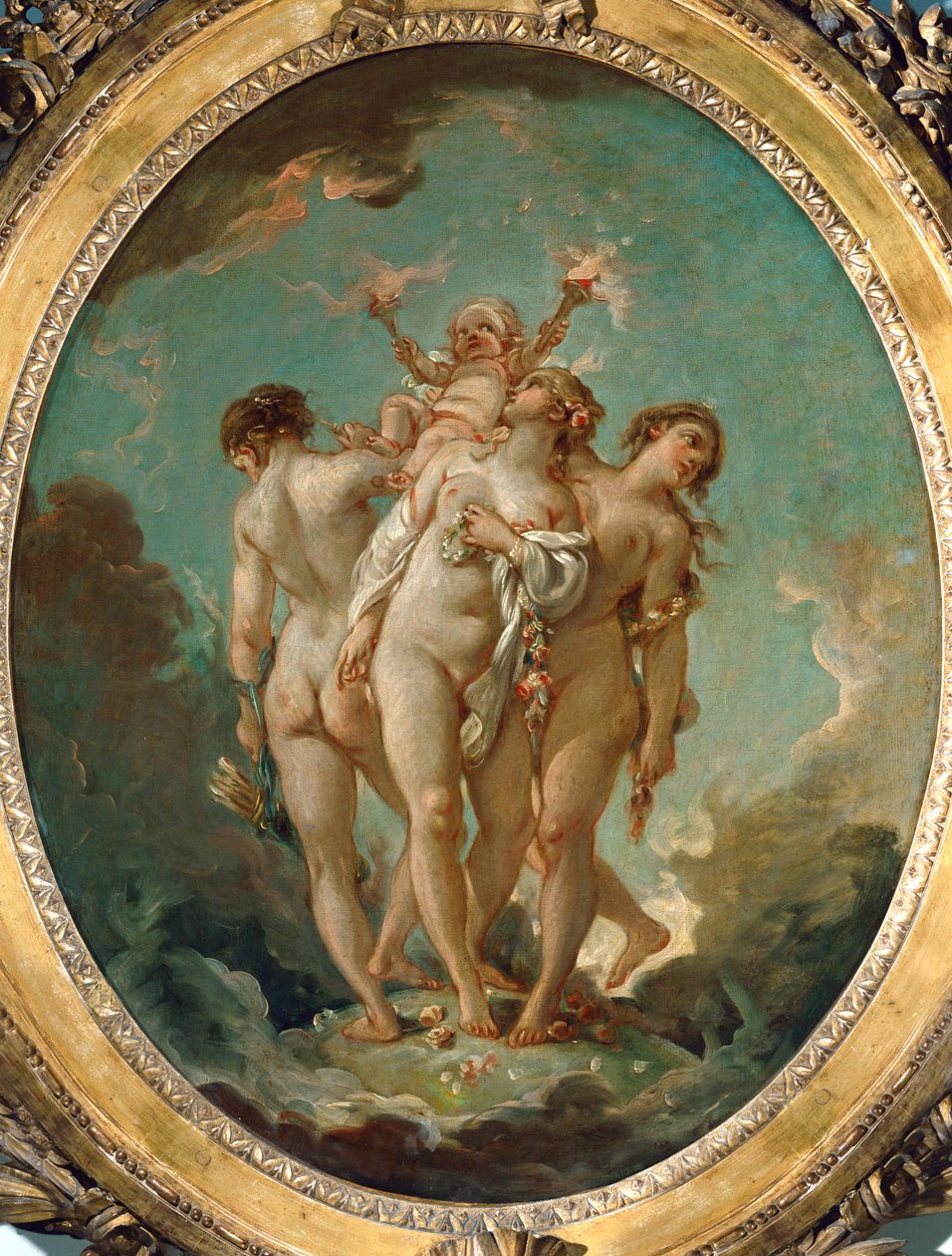 Die drei Grazien tragen Amor, den Gott der Liebe von François Boucher