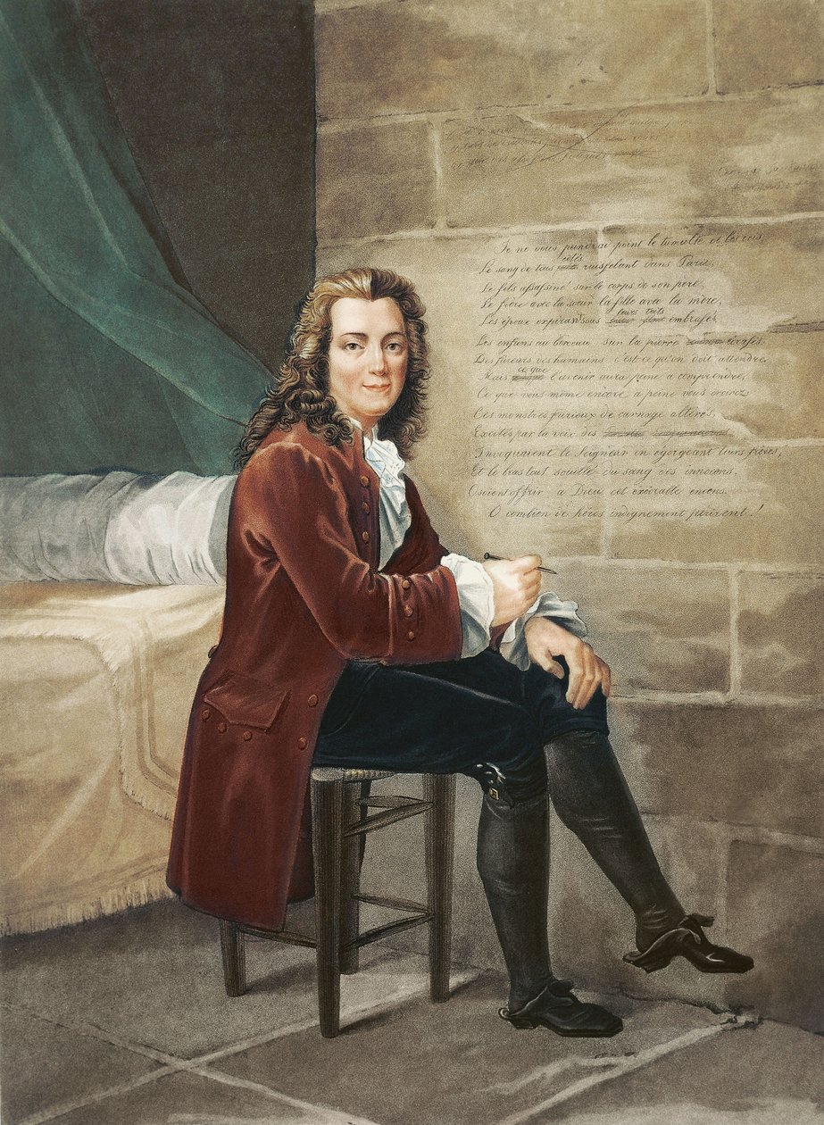 Voltaire im Gefängnis der Bastille, schreibt die La Henriade im Jahr 1728 von Francois Bouchot